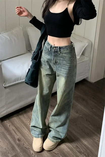 High-waisted Slimming Jeans Casual Bell Bottoms Straight-leg Long Pants For Women
