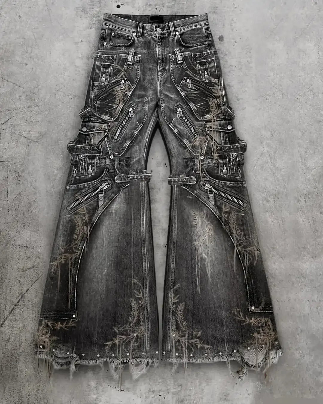 Y2K Streetwear Gothic Cargo Baggy Jeans Oversized Multi Pocket Wide Leg Pants with Zippers Straps Ripped Distressed Men Womens