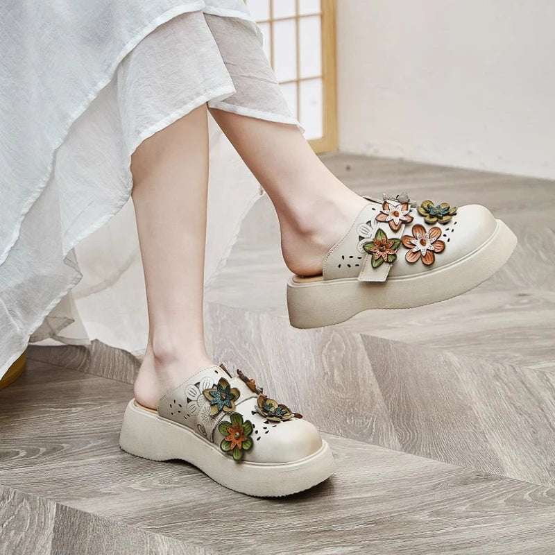 5cm Cow Genuine Leather Flats Comfy Shoes Platform Wedge Appliques Flower Hook Hollow Elthnic Women Slipper Mary Jane Rubber beige / 35 red / 40 red / 39 beige / 35-red / 40-red / 39-red / 38-red / 37-red / 36-red / 35-beige / 40-beige / 39-beige / 38-beige / 37-beige / 36-