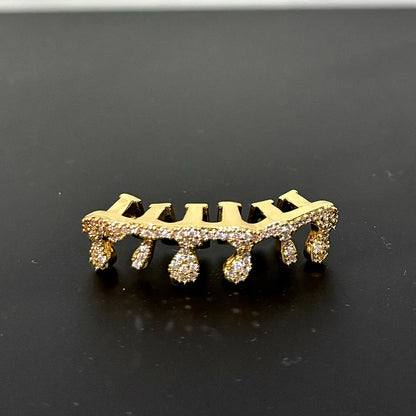 Flame CZ Stone Teeth Grillz Dental Grill 14K Gold Plated Waterdrop Zircon Tooth Cap Silver Bottom Silver Set Silver Top Silver Bottom-Silver Set-Silver Top-Gold Top-Gold Bottom-Gold Set-