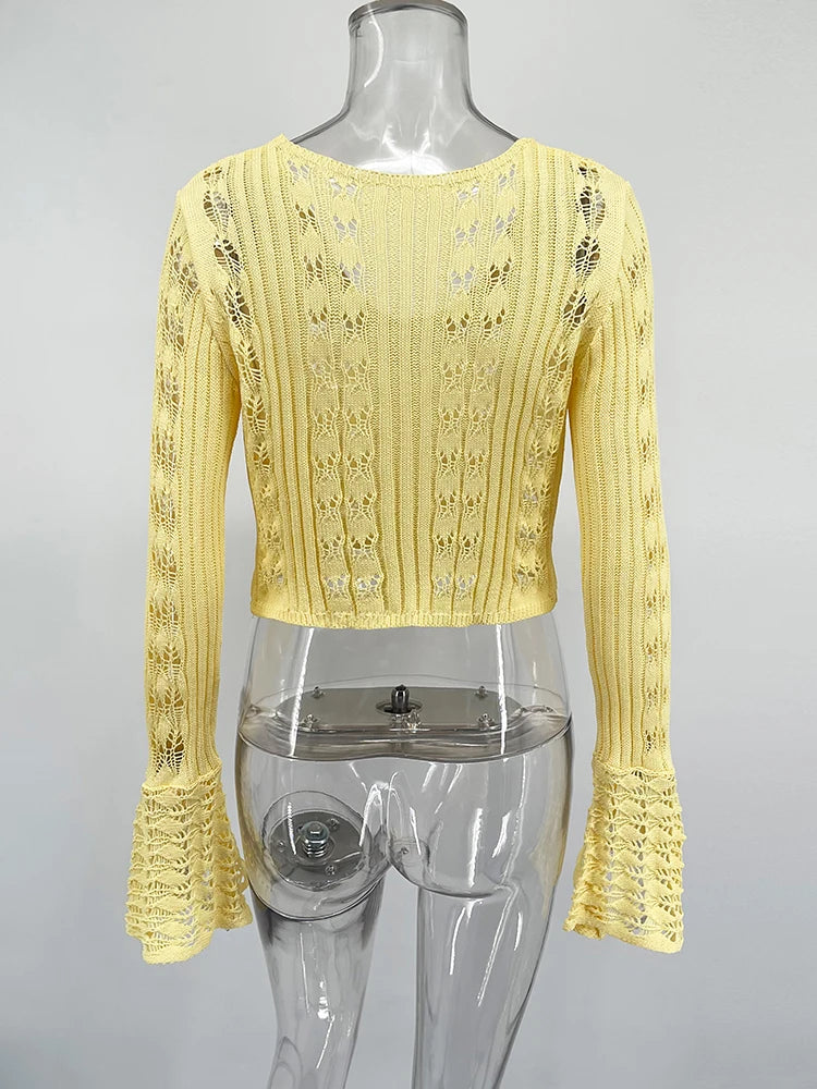 Hollow Knitted Cardigan Women's Solid Long Sleeve V Neck Short Sweater Top Female Crochet Yellow / S White / L White / M Yellow / S-White / L-White / M-White / S-Brown / L-Brown / M-Brown / S-Pink / L-Pink / M-Pink / S-Yellow / L-Yellow / M-Wine Red / L-Wine Red / M-Wine Red / S-Blue / L-Blue / M-Blue / S-