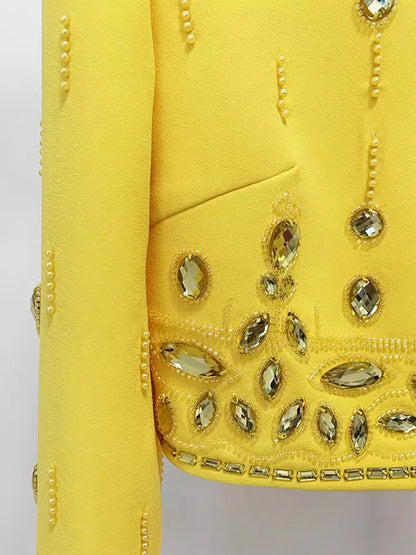 Long Sleeve Short Top and Mini Skirt Suit Outfit, Diamond Beaded Design,High Quality, 2 Pcs Set