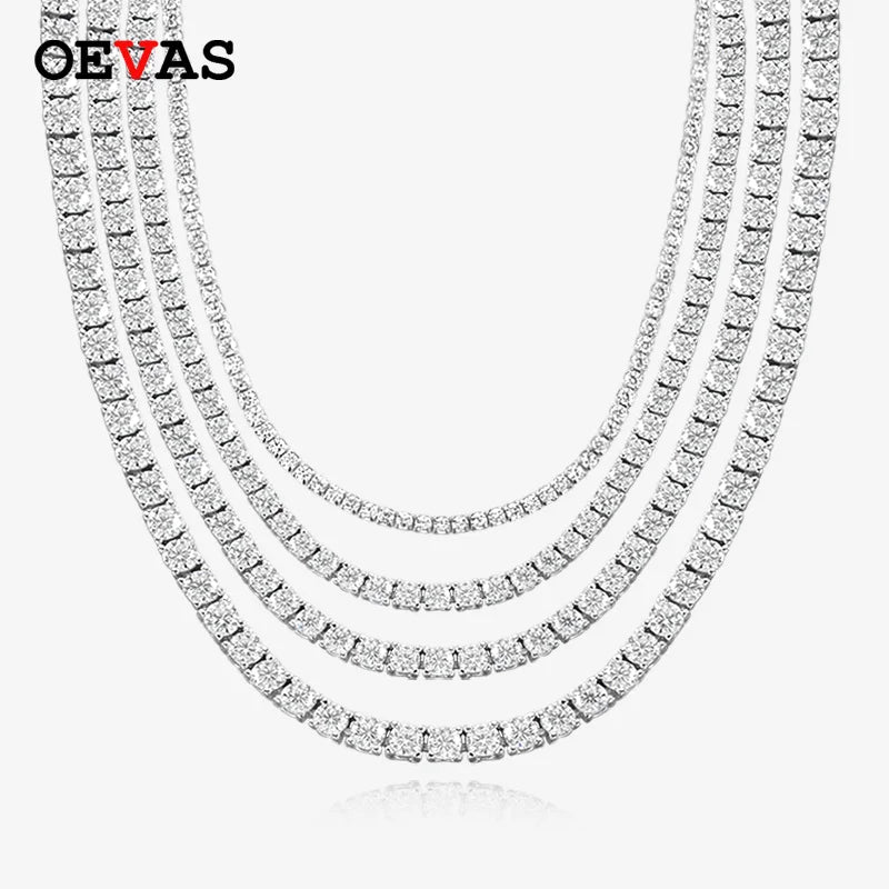 OEVAS 3MM/4MM/5MM/6.5MM Moissanite Tennis Necklace For Women Top Quality 100% 925 Sterling Silver Sparkling Party Fine Jewelry