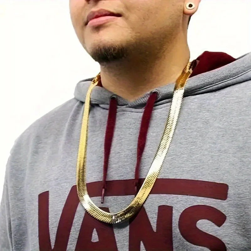 1Pc Width 9mm Chain Necklace For Men, Herringbone Chain Classic Clavicle Chain Jewelry 22inch