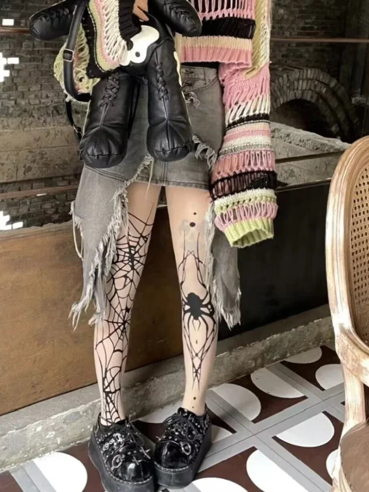 Gothic Vintage Dark Fishnet Tights Stocking Women Emo Spider Web Witch Pantyhose 02 01 02-01-