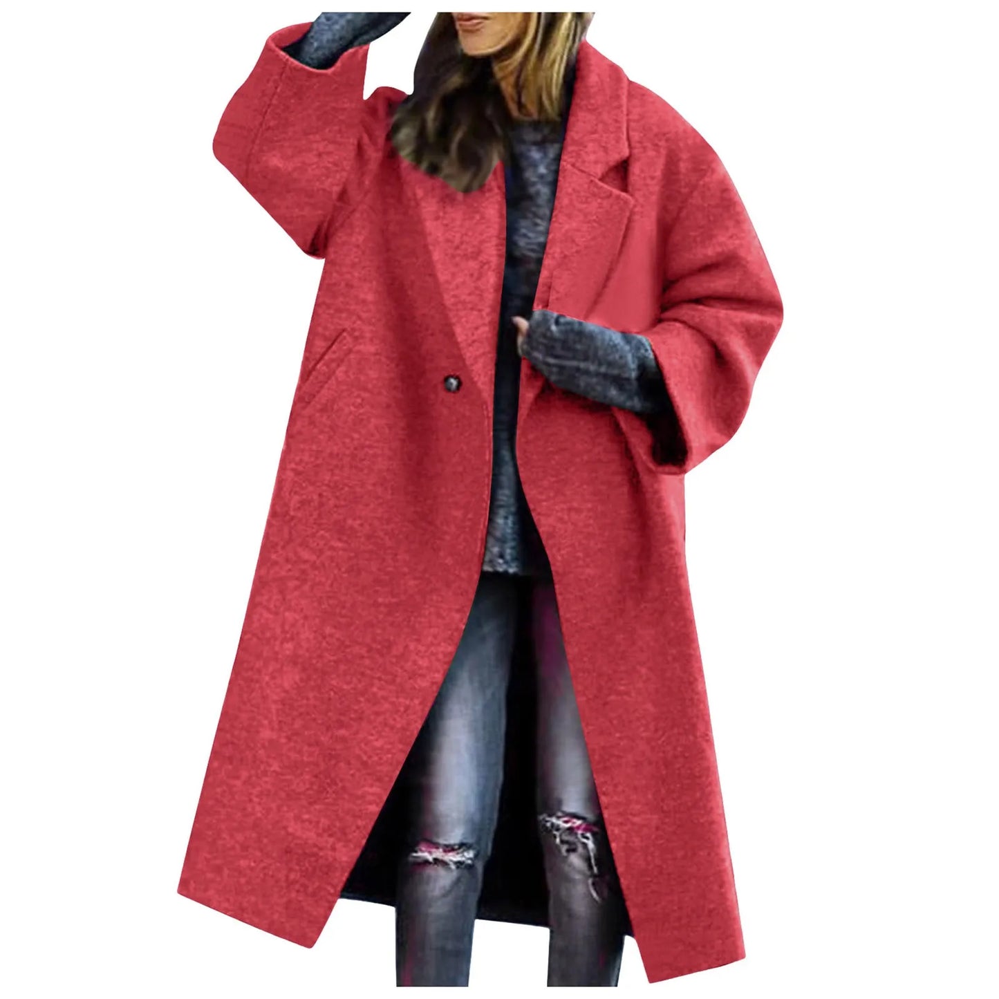 Women Cardigan Loose Women's Winter Double Breasted Midi Long Wool Coat Notch Lapel Womens Lightweight Cardigans with Pockets