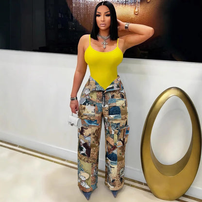 3D Print Wide Leg Cargo Active Hip Hop Straight Sweatpants Trousers