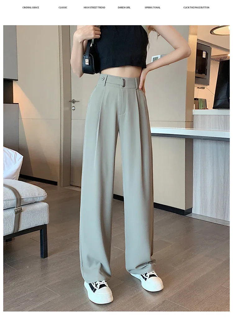 Women's Casual Pants Wide Leg Pants Solid Color High Waist Loose Trousers