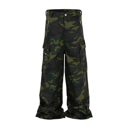 Color Match Multi-pockets Camouflage Cargo Pants for Men and Women Patchwork Baggy Overalls