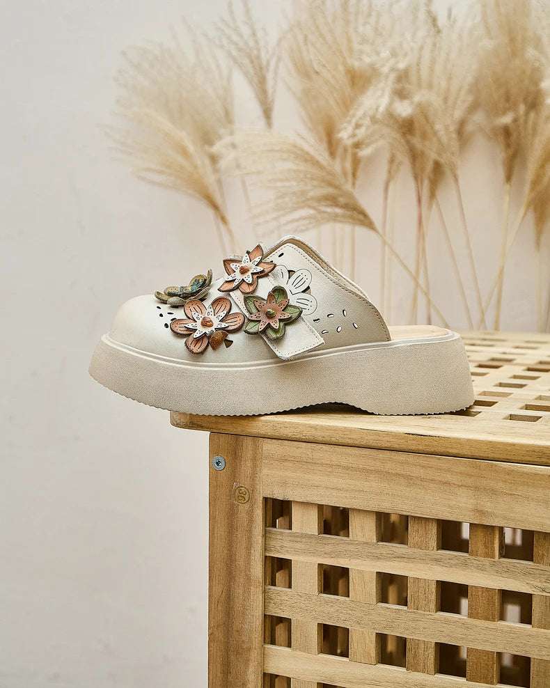5cm Cow Genuine Leather Flats Comfy Shoes Platform Wedge Appliques Flower Hook Hollow Elthnic Women Slipper Mary Jane Rubber beige / 35 red / 40 red / 39 beige / 35-red / 40-red / 39-red / 38-red / 37-red / 36-red / 35-beige / 40-beige / 39-beige / 38-beige / 37-beige / 36-