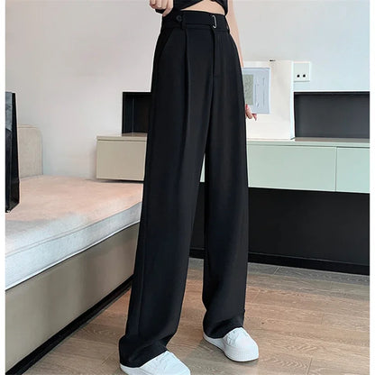 Women's Casual Pants Wide Leg Pants Solid Color High Waist Loose Trousers