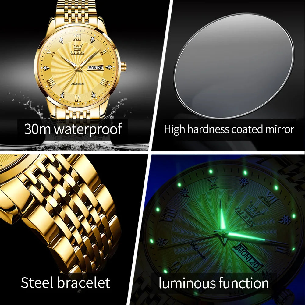 Automatic Mechanical Men Watch Threaded Dial Waterproof Stainless Steel Strap Classic Men's Watches Luxury