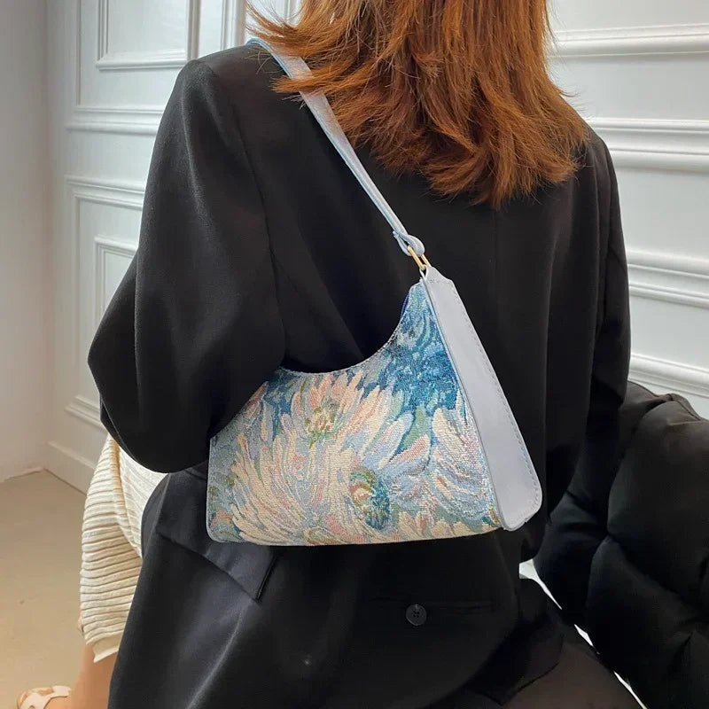 Women's Underarm Bags Autumn 2023 Trendy New Oil Painting Shoulder Bag Cute Simple Handbags and Purses Female Travel Small Totes