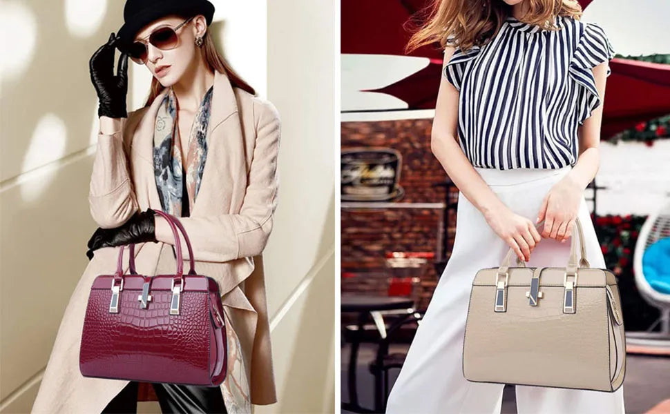 Luxury Brand Crocodile Women Tote Bag Bright Leather Women Handbag Purse