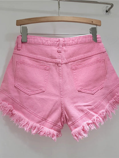 Denim Shorts Pants Low Rise Slim Lady Crop jeans Distressed Chic Casual Short Trousers