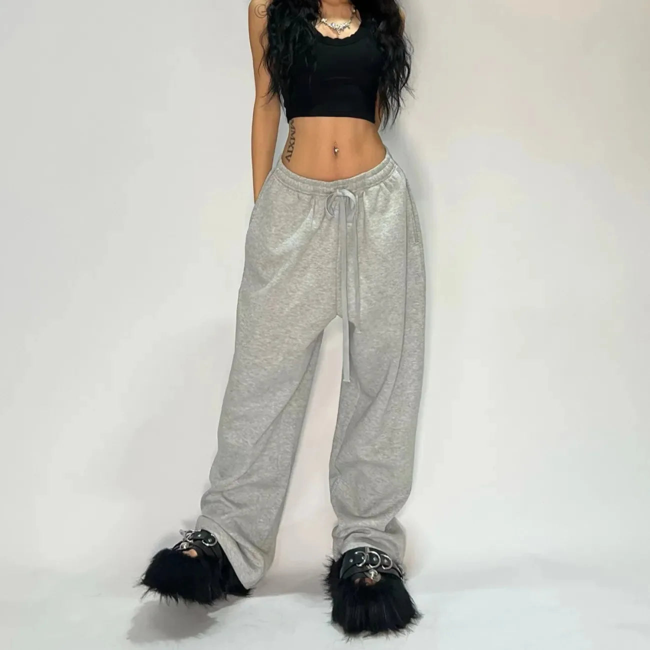 Y2K Baggy Pants Pocket Elastic Waist Oversized Wide Leg Pant Casual Streetwear