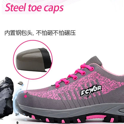 Women Safety Shoes For Work Safety Boots Breathable Steel Toe Puncture Proof Sport Work Sneakers Construction Security Boots
