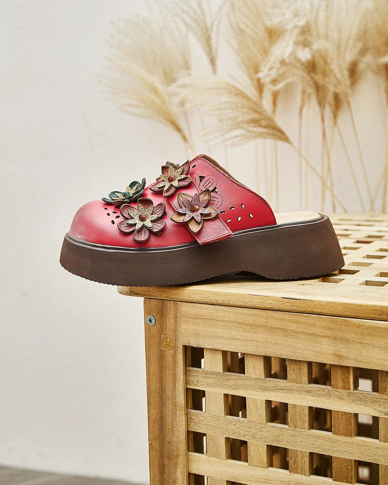 5cm Cow Genuine Leather Flats Comfy Shoes Platform Wedge Appliques Flower Hook Hollow Elthnic Women Slipper Mary Jane Rubber beige / 35 red / 40 red / 39 beige / 35-red / 40-red / 39-red / 38-red / 37-red / 36-red / 35-beige / 40-beige / 39-beige / 38-beige / 37-beige / 36-
