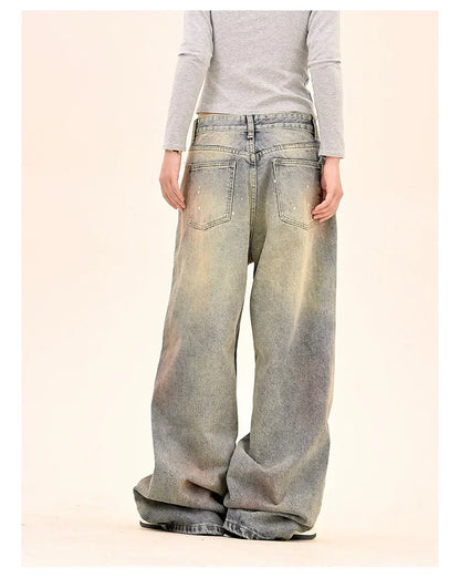 American Fashion Tie-Dye Graffiti Straight Leg Wide Jeans Straight Leg Loose Jeans Hip-hop Street Baggy Jeans