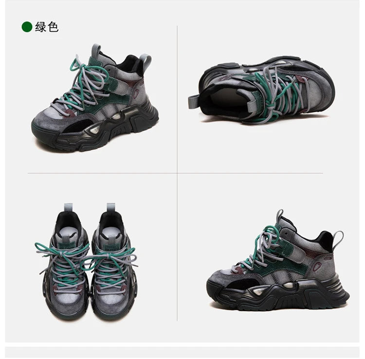 5cm Pigskin Leather Women Spring Platform Wedge Flats Comfy Shoes Rubber Autumn Fashion Loafer Flat Chunky Sneakers Vulcanize Green / 35 red / 40 Green / 37 Green / 35-red / 40-Green / 37-Green / 36-Green / 39-Green / 38-Green / 40-red / 35-red / 37-red / 36-red / 39-red / 38-