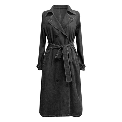 Jean Jacket Midi Loose Double Breasted Denim Jacket Ladies Autumn Trench