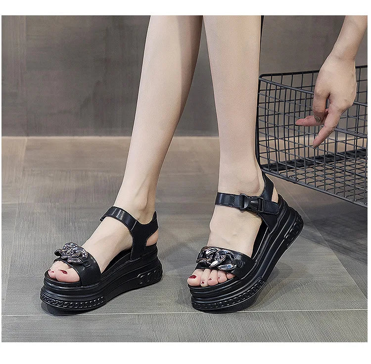 Sandals Women High-heel Platform  New Genuine Leather Women Summer Sandals
