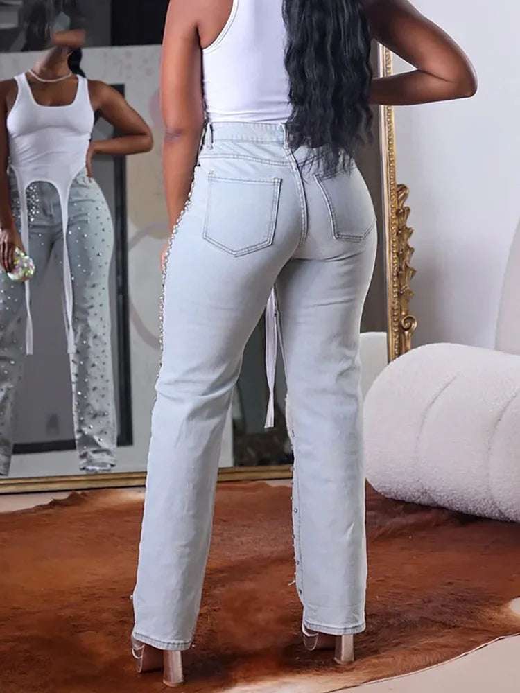 Women's Beading Jeans High Waist Slim Spring Casual Denim Pant Vintage Fashion 2024 Streetwear Straight Jeans Trousers 2024 Light Blue / 5XL / CHINA Light Blue / XL / CHINA Light Blue / XXL / CHINA Light Blue / 5XL / CHINA-Light Blue / XL / CHINA-Light Blue / XXL / CHINA-Light Blue / XXXL / CHINA-Light Blue / 4XL / CHINA-Light Blue / L / CHINA-