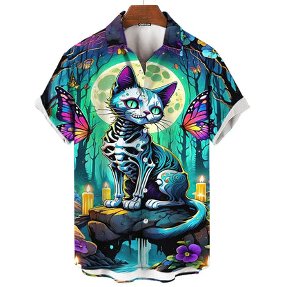 Day Of The Dead Shirt Skull Men's Shirts Skull Face 3d Print Short Sleeve Retro Loose