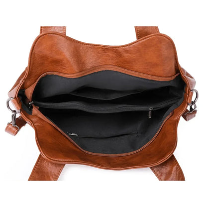 Solid Color Handbag Soft Leather Tote Bag Casual Big Shoulder Messenger Bags