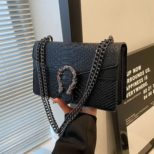 Chain Shoulder Bag for Women Snake Pattern Crossbody Small Square Bag