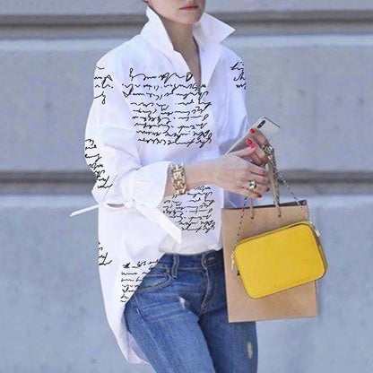 Solid Color Blouse Original Loose Letter Printed Daily Casual Shirts Top For Women