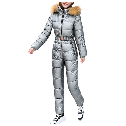 One Piece Outfit Ski Suit Winter Jumpsuit Parka Hooded Cotton Bodysuit Zipper