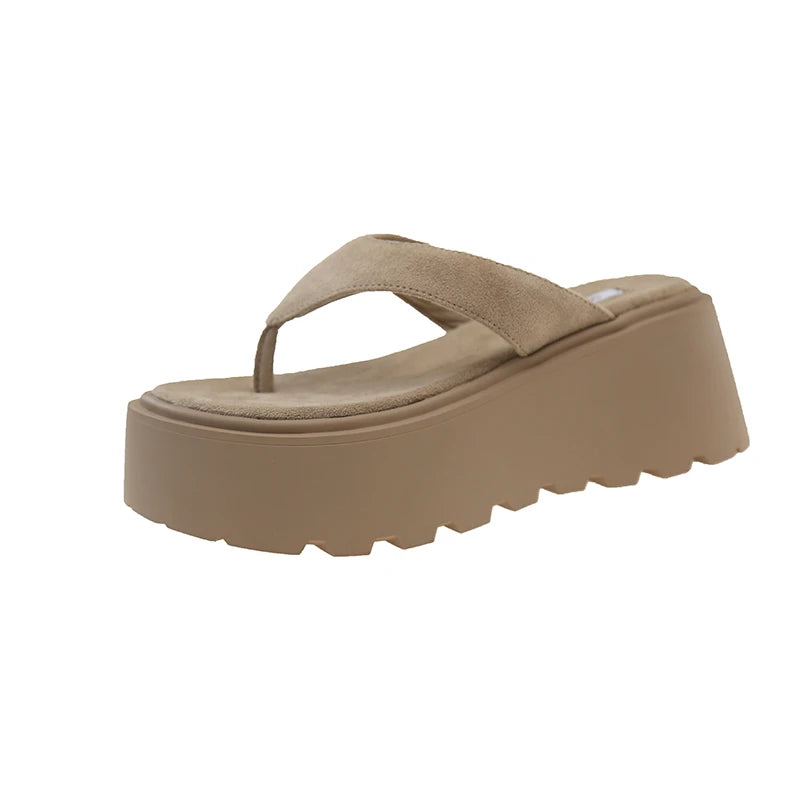 Thick Bottom Flip Flops Outdoor High Waist Seaside Beach Leisure Flip Flops Suede