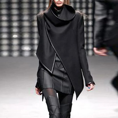 Women's Asymmetric High Neck Jacket Long Sleeves Casual Chic Coats For Office & Streetwear