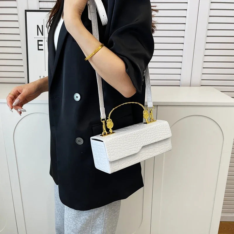 Black Crocodile Pattern Crossbody Bag Fashion Box Lipstick Pouch Designer Pu Leather