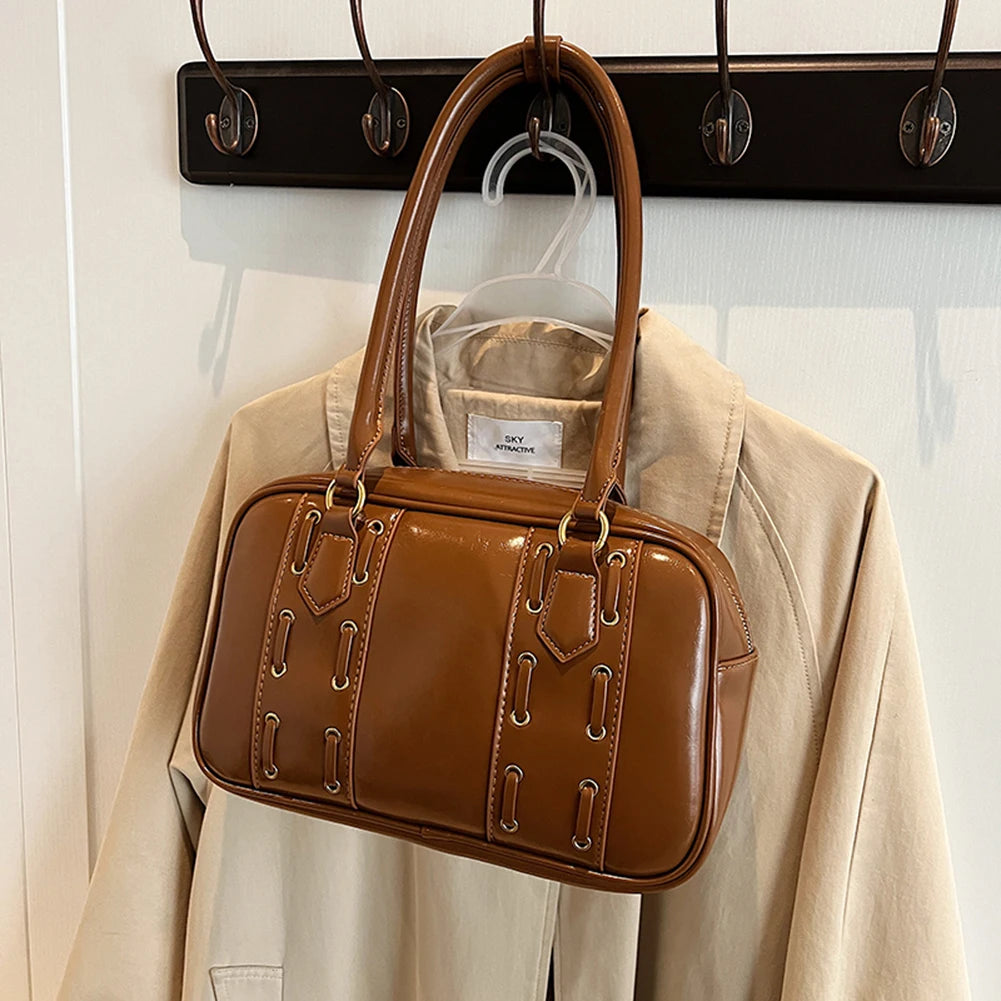 Shoulder Bags for Women PU Leather Female Boston Tote Bag Solid Color Handbags Purse Shoulder Purse Commute Tote Bag