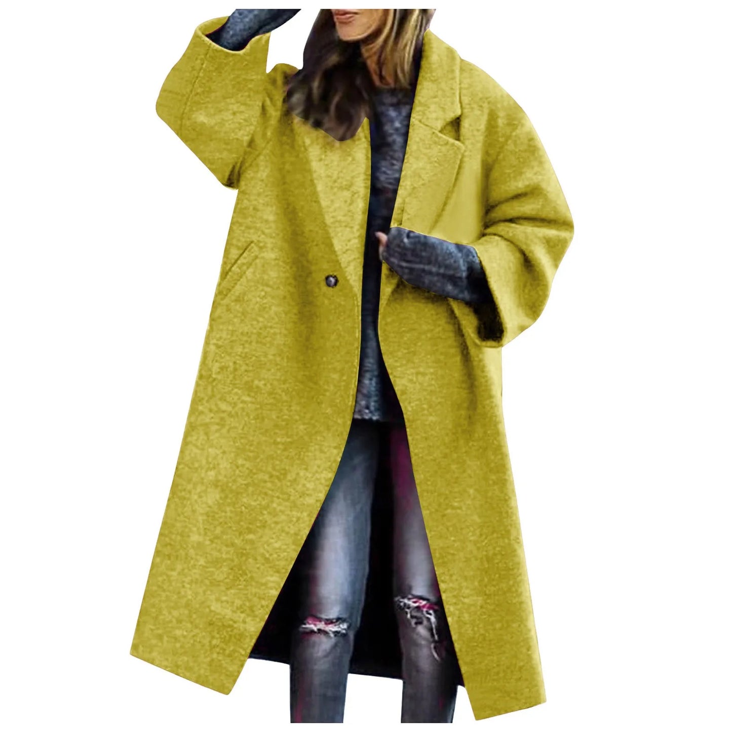 Women Cardigan Loose Women's Winter Double Breasted Midi Long Wool Coat Notch Lapel Womens Lightweight Cardigans with Pockets
