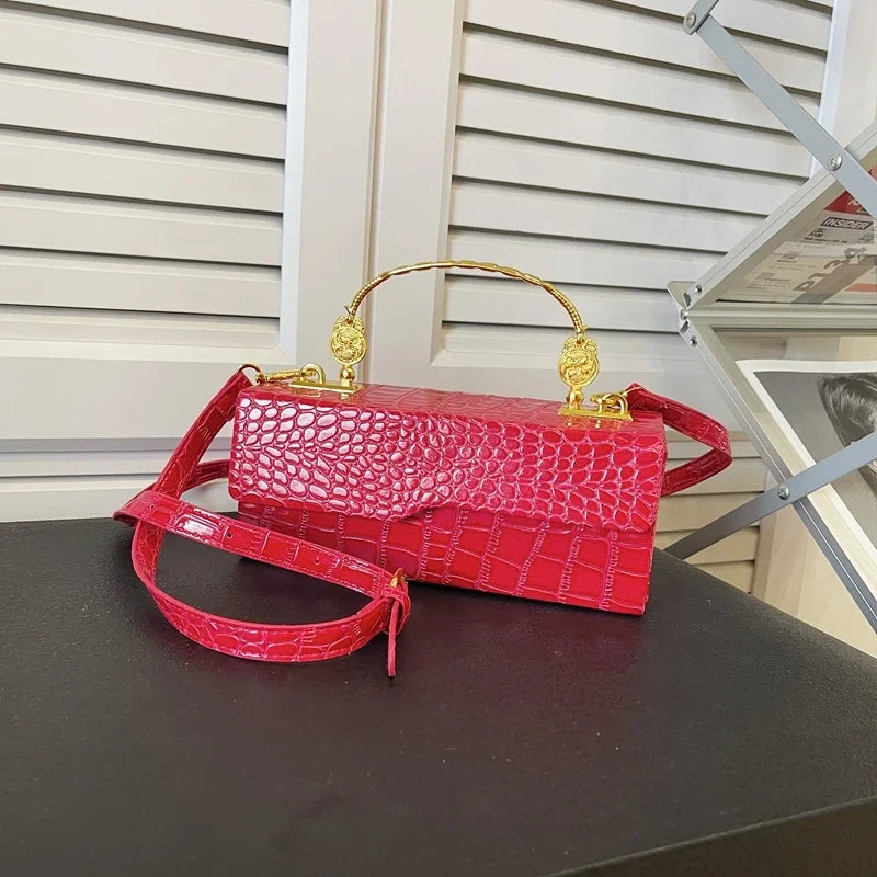 Black Crocodile Pattern Crossbody Bag Fashion Box Lipstick Pouch Designer Pu Leather