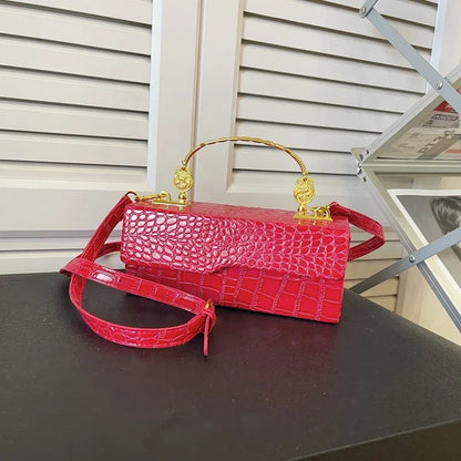 Black Crocodile Pattern Crossbody Bag Fashion Box Lipstick Pouch Designer Pu Leather