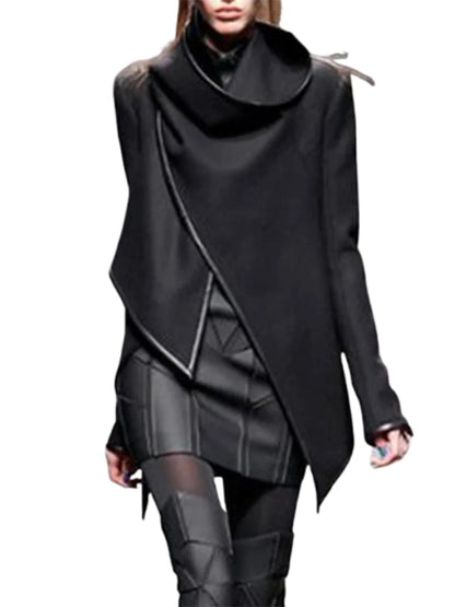 Women's Asymmetric High Neck Jacket Long Sleeves Casual Chic Coats For Office & Streetwear