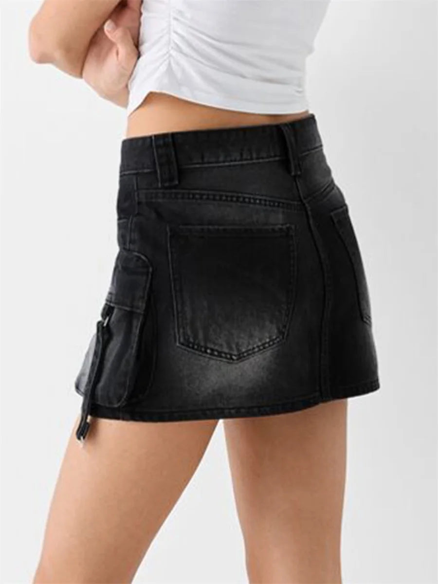 Women s High Waisted Denim Cargo Skirts with Side Pockets and Belt Loops Stylish A-line Mini Skirts for Casual Streetwear