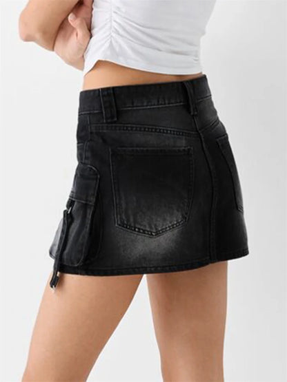 Women s High Waisted Denim Cargo Skirts with Side Pockets and Belt Loops Stylish A-line Mini Skirts for Casual Streetwear