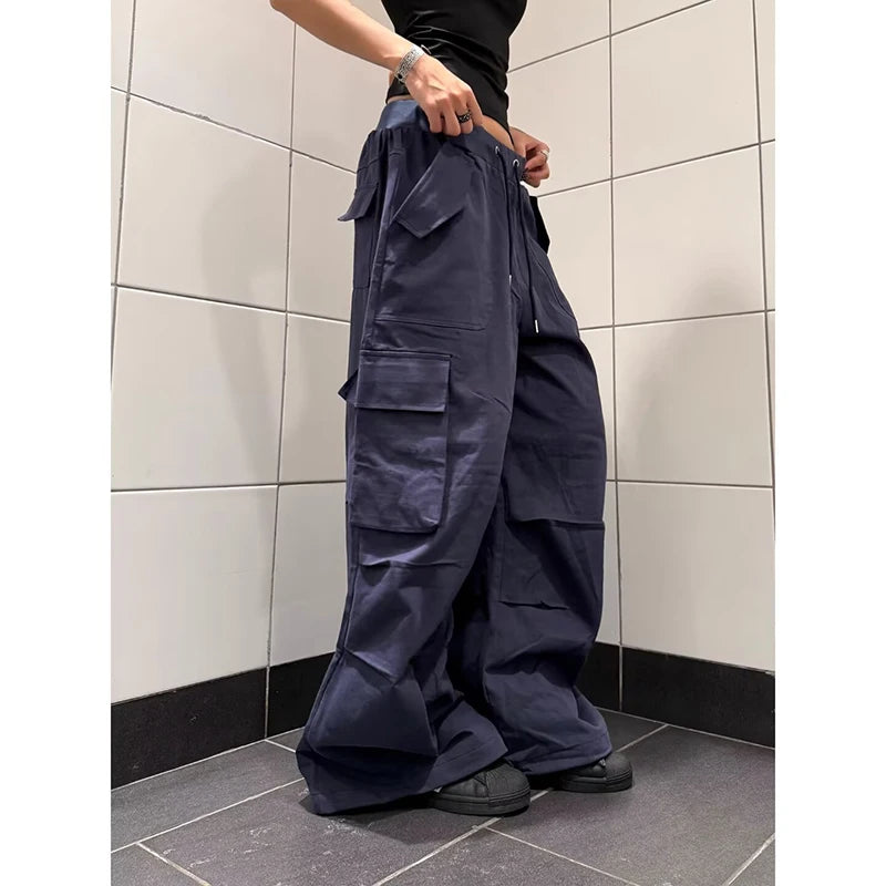 Women's Blue Baggy Letter Print Sweatpants Oversize Dance Pants Harajuku Japanese 2000s Style 90s Vintage Y2k Wide Trousers 2025