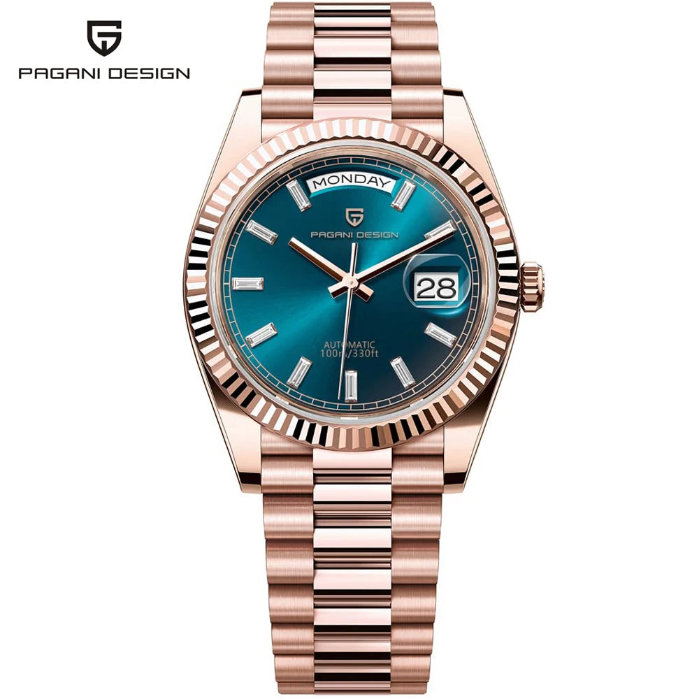 Rose Gold Luxury Automatic Watch For Men Mechanical Wristwatches Sapphire Mirror Clock Gift Man