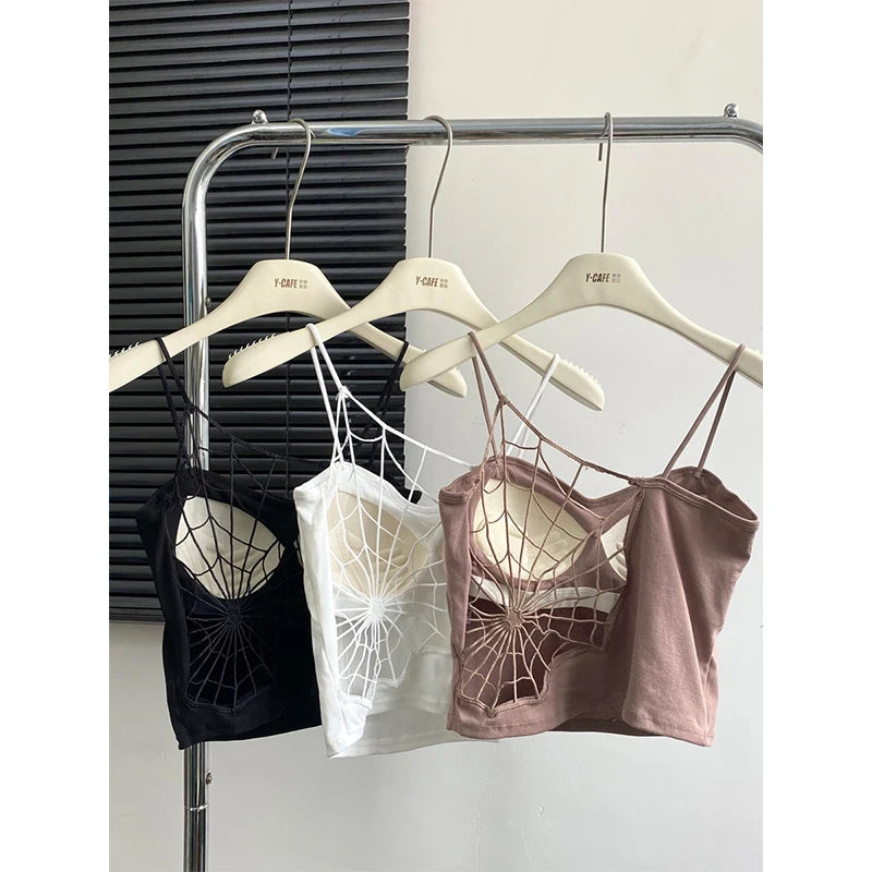 Women Black Hollow Out Crop Top Vintage Y2k Camisole Corset Top Sleeveless Off Shoulder Vest 90s Tank Tops 2000s Clothes Summer