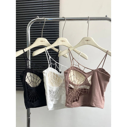 Women Black Hollow Out Crop Top Vintage Y2k Camisole Corset Top Sleeveless Off Shoulder Vest 90s Tank Tops 2000s Clothes Summer