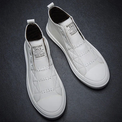 Genuine Leather Shoes Men High top Fashion Sneakers Flat Brand Black White Shoes