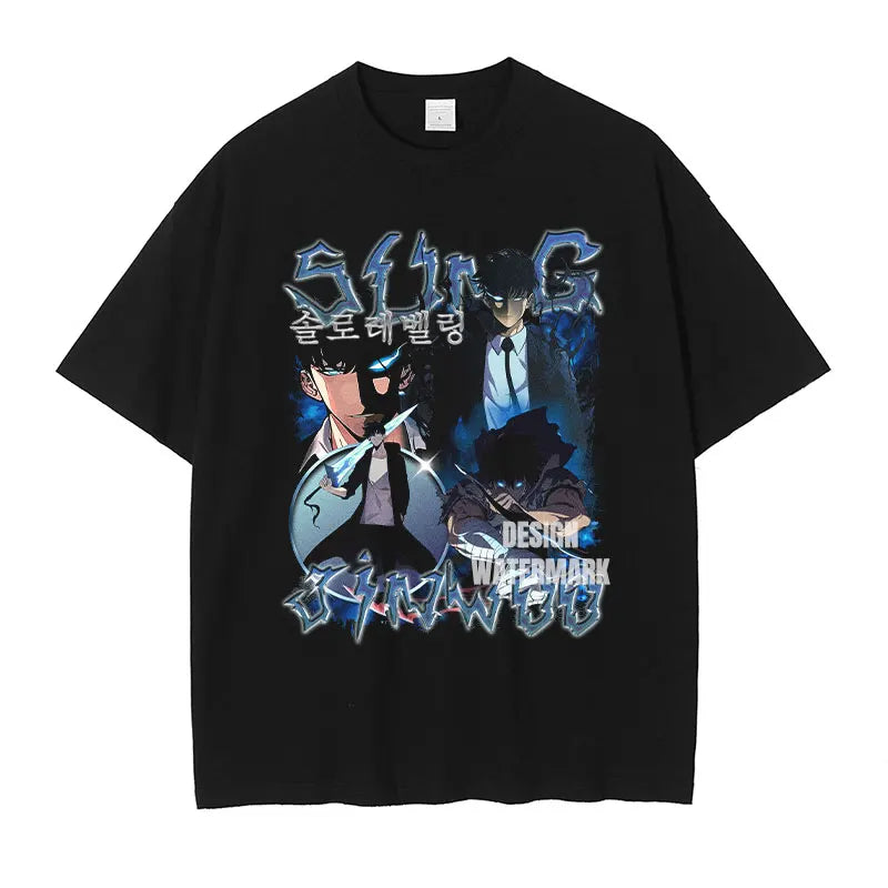 Anime Song Jinyu Shirt Retro High-end Printed T-shirt Street Wear Manga Igris Short Sleeved Top T-shirt Men's Style