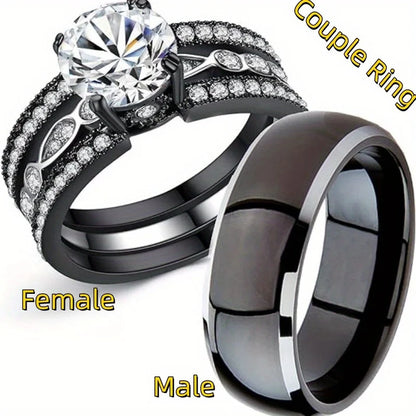 Fashionable Couple Ring, Inlaid with Cubic Zirconia for Men's and Women's Engagement Jewelry, Holiday Gift Giving Wedding
