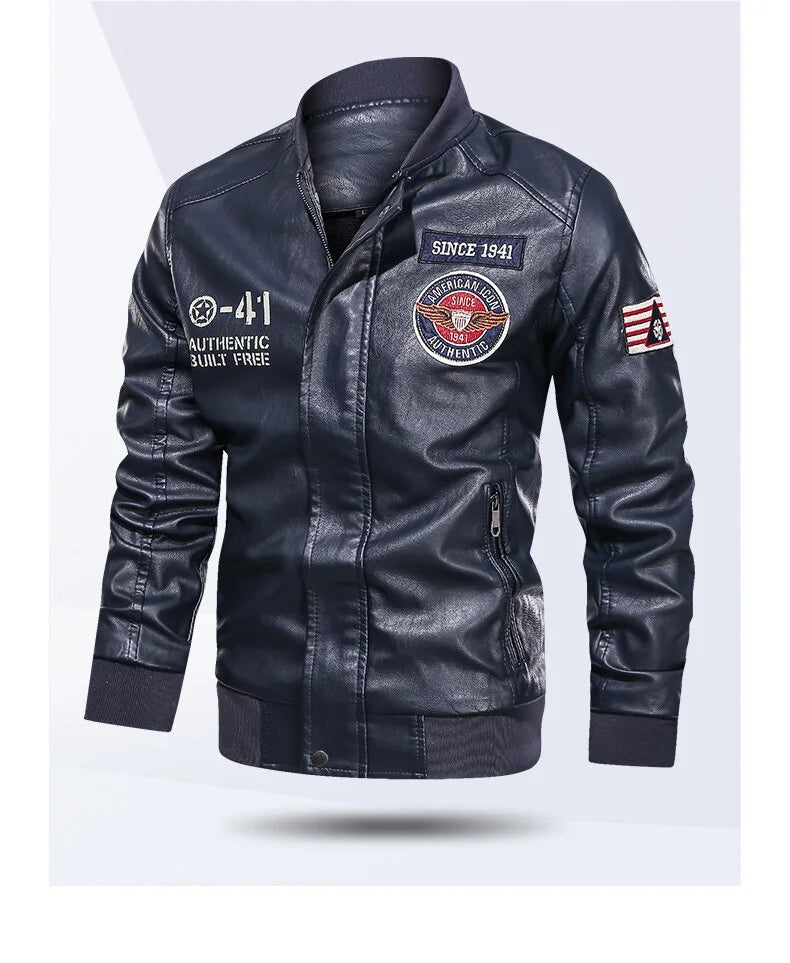 Men's Motorcycle Suit Leather jacket Color collar pilot casual PU leather jacket